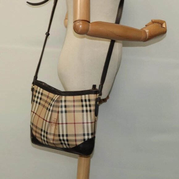 BURBERRY Nova Check Shoulder Bag PVC Beige Gold Auth ep8752 - Picture 3 of 16